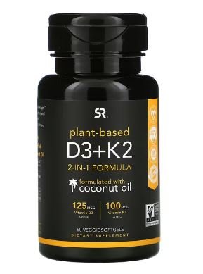 Sports Research, Vitamin D3 + K2, Plant Based